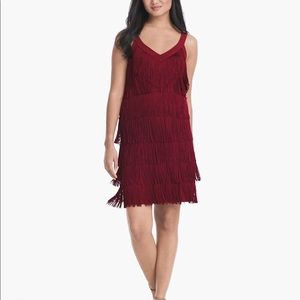 WHITE HOUSE BLACK MARKET maroon fringe dress